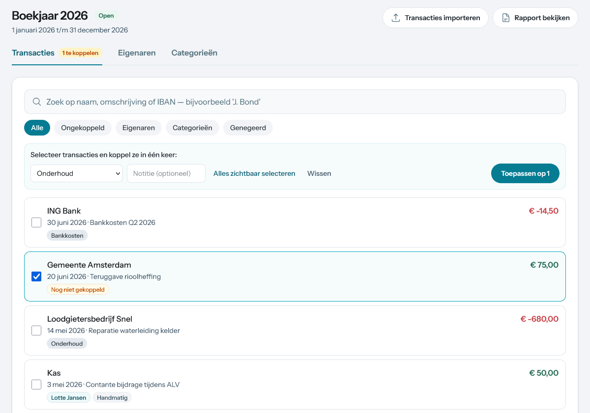 Transactie koppelen screenshot