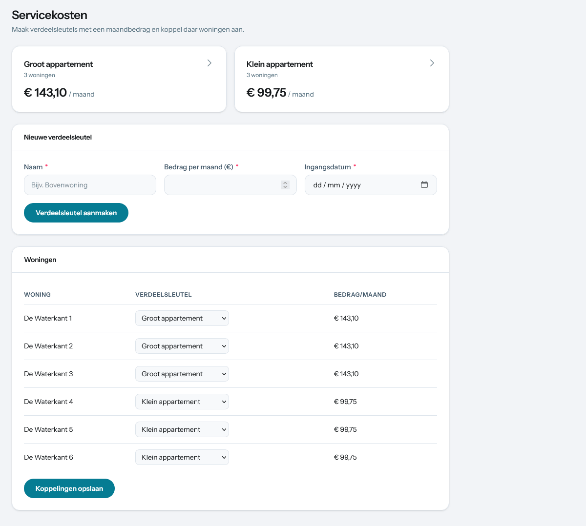 Servicekosten screenshot