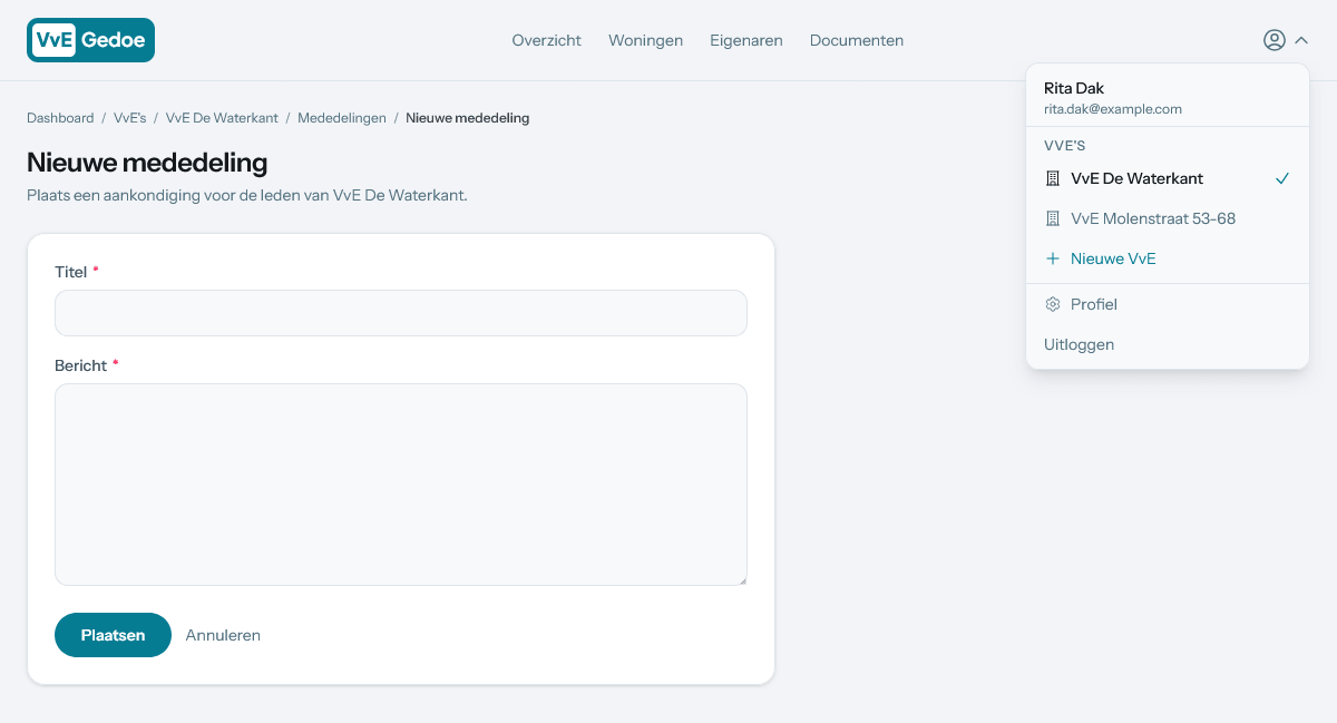 VVE keuzemenu screenshot
