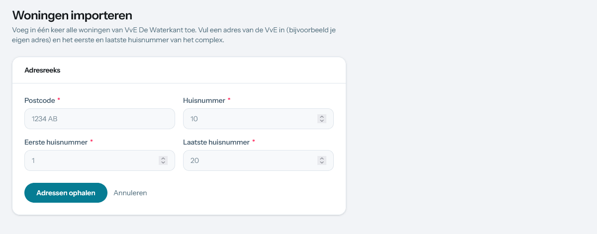 Woningen importeren screenshot